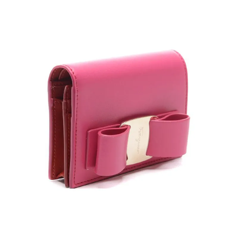 FERRAGAMO Vara Stamped Calfskin Coin Purses Wallets Women's Pink-1