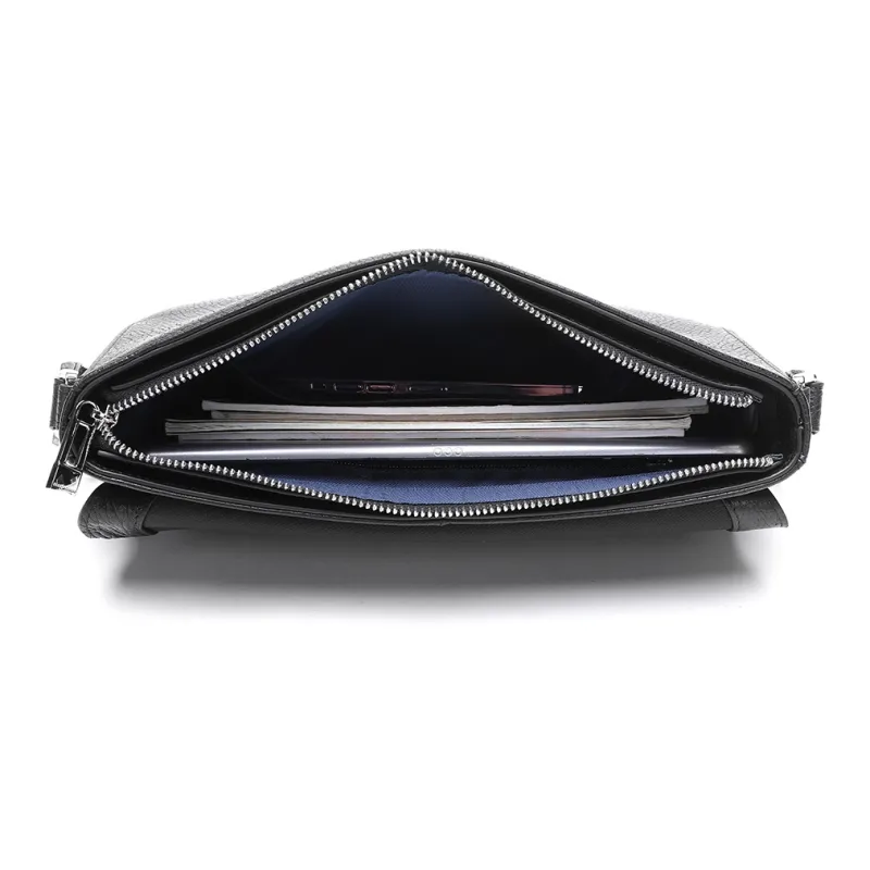 ELLE HOMME Top Grain Cow Leather Shoulder Bag, Crossbody Bag Men's Black-5