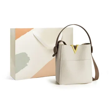 15 MINS Cow Leather Bucket Bags Handbags Shoulder Bag Crossbody Bag Women's Ecru/Milk Tea Beige