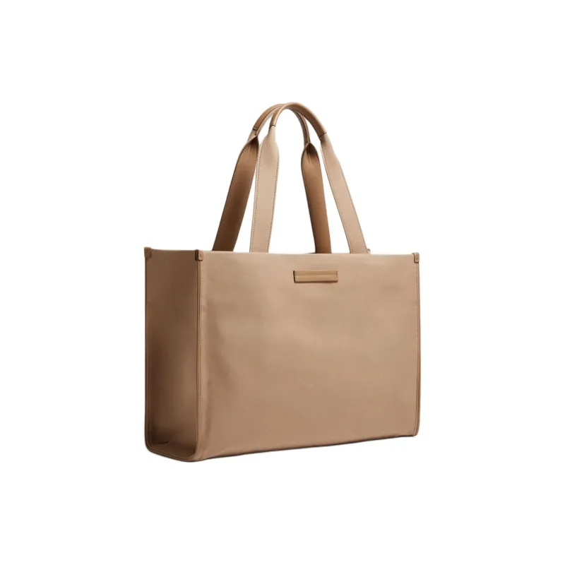 Zegna Cotton With Calfskin Tote Bag Shopping Bag Handbag Men's Dark Beige-1