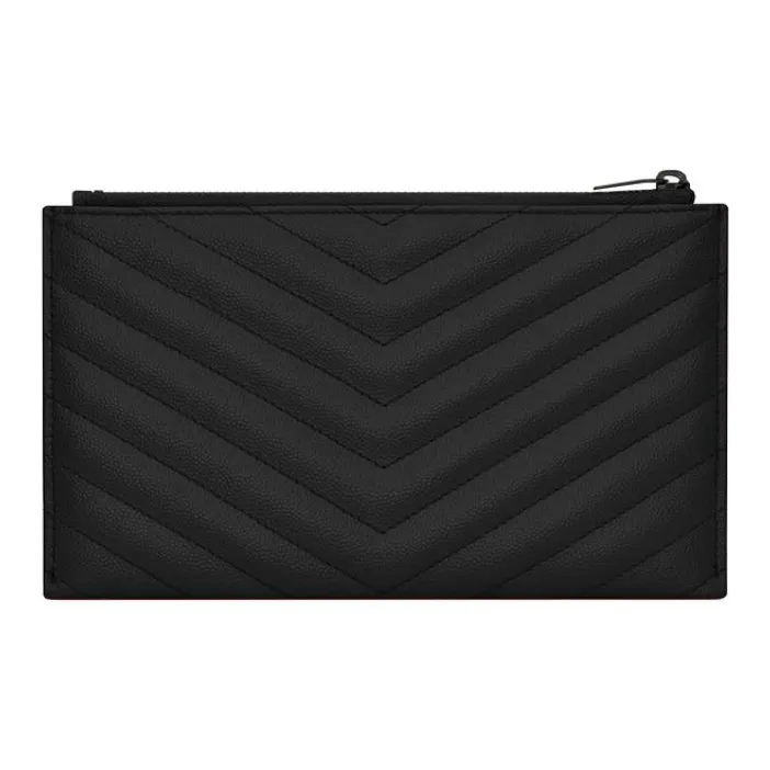 SAINT LAURENT Monogram Quilting Leather Clutches Wallets Women's Black-2