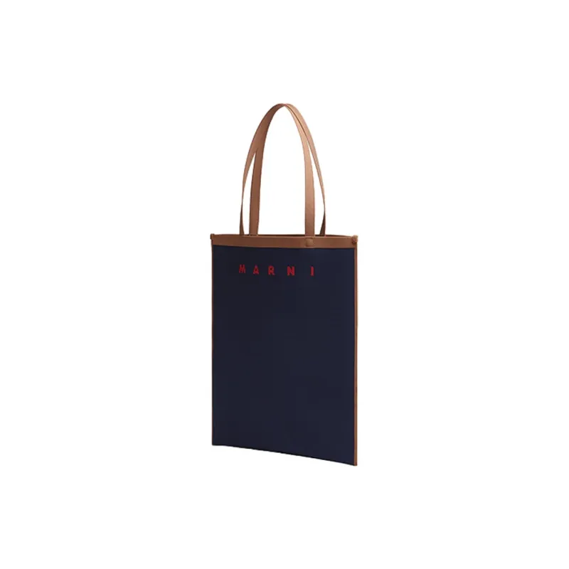 MARNI Patchwork Cotton Tote Bag Shopping Bag Handbag Shoulder Bag Men's Blue-2