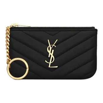 SAINT LAURENT Quilting Leather Key Pouch Coin Purse Women's Black