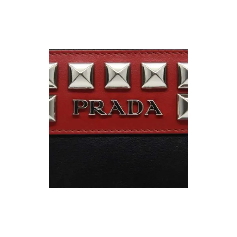 PRADA Cow Leather Clutch Regular Women's Black Red Multicolor-3