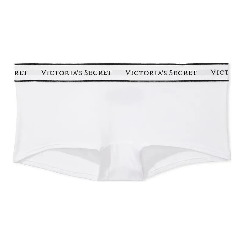 Victoria's Secret 24 Big Show Collection Logo Cotton Boyshort Panty/White/Ivory Underpants Women's White-0
