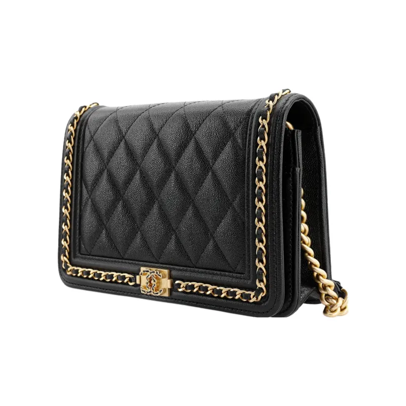 CHANEL 23P SS Grain Embossed Cow Leather Pochette, Shoulder Bag, Crossbody Bag Women's Black-1