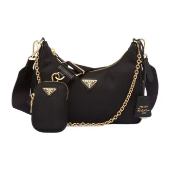 PRADA Re Edition Fabric With Leather Crossbody Bag Shoulder Bag Women's Black & Gold