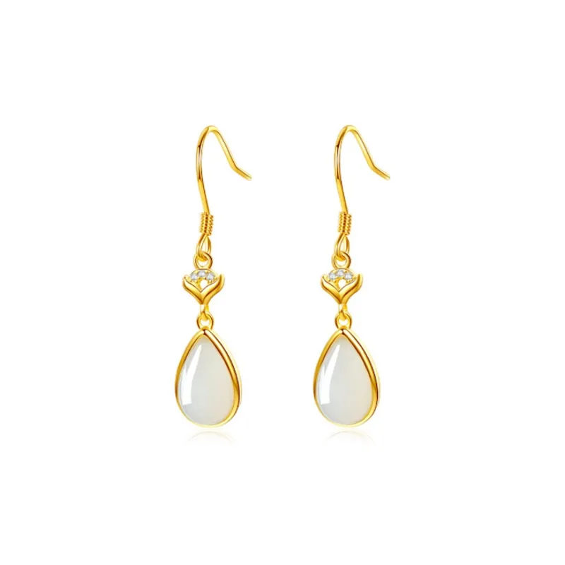 Mom's Gift Hetian Jade Earrings Pale Greenish White Jade Women's-0