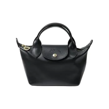 LONGCHAMP Leather With Genuine Leather Dumpling Bag Handbags Mini Unisex Black