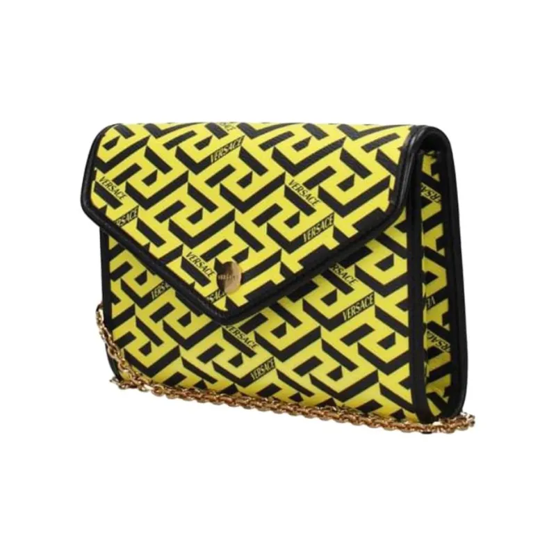 VERSACE Leather Shoulder Bag Crossbody Bag Women's Yellow/Black-1