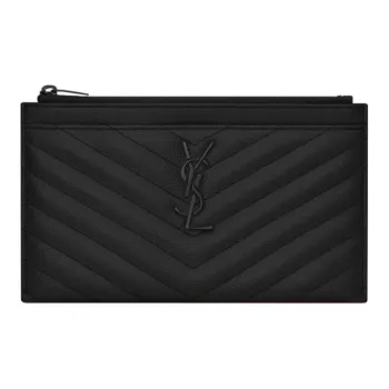 SAINT LAURENT Monogram Quilting Leather Clutches Wallets Women's Black