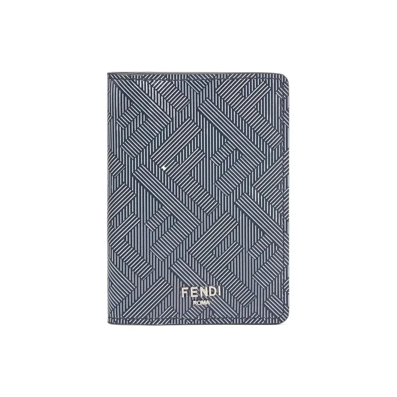 FENDI Leather Wallets Card Holders Men's Light Gray/Blue-0