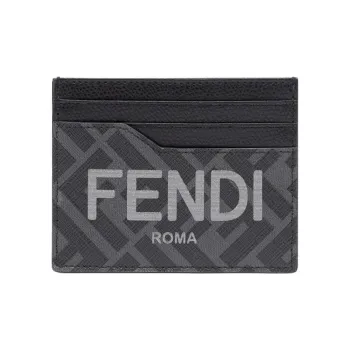 FENDI ROMA Calfskin Card Holder Men's Black & Gray