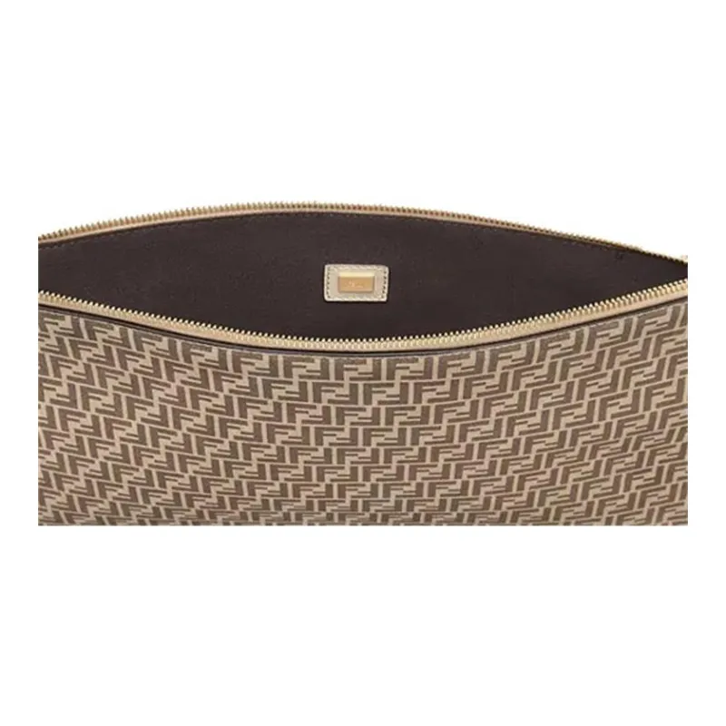FENDI Leather Clutch Tubas Women's Beige-4