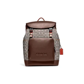 COACH League Canvas With Leather Travel Bag Backpack Tubas Men's Oak/Maple Monogram