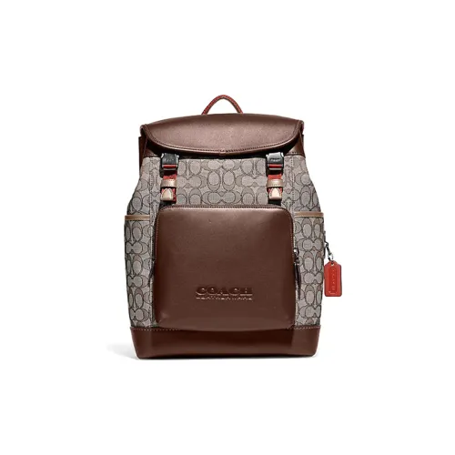COACH League Canvas With Leather Travel bag 12.6in Backpack Tubas Men's Oak/Maple Monogram