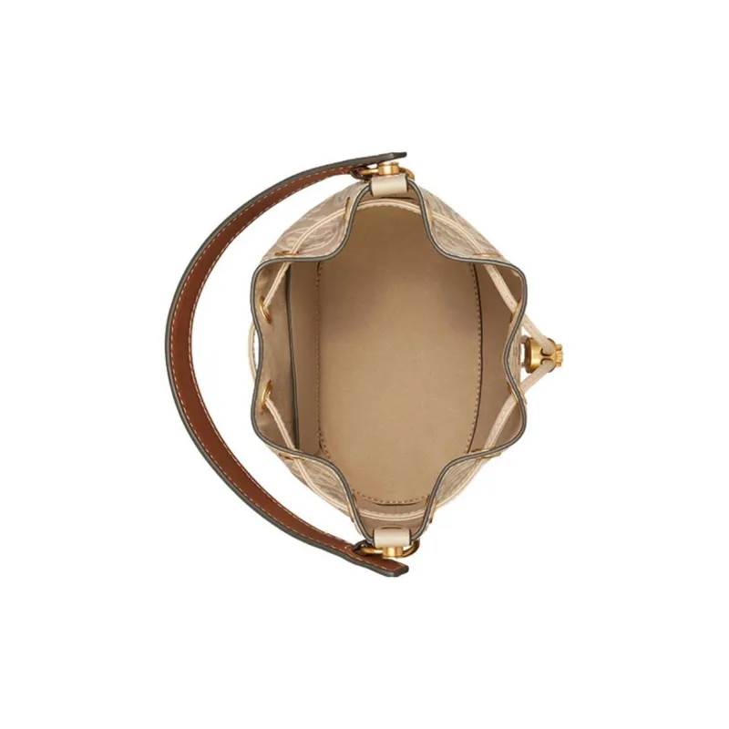 TORY BURCH T Monogram Leather Bucket Bag, Handbag, Shoulder Bag, Crossbody Bag Women's Longan Brown & Cream White-3