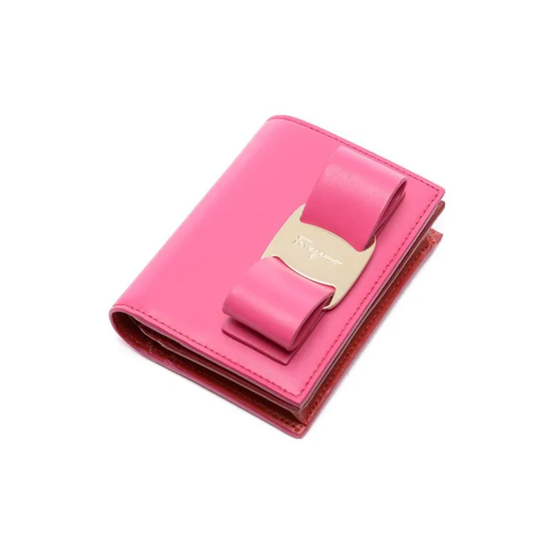 FERRAGAMO Vara Stamped Calfskin Coin Purses Wallets Women's Pink-3