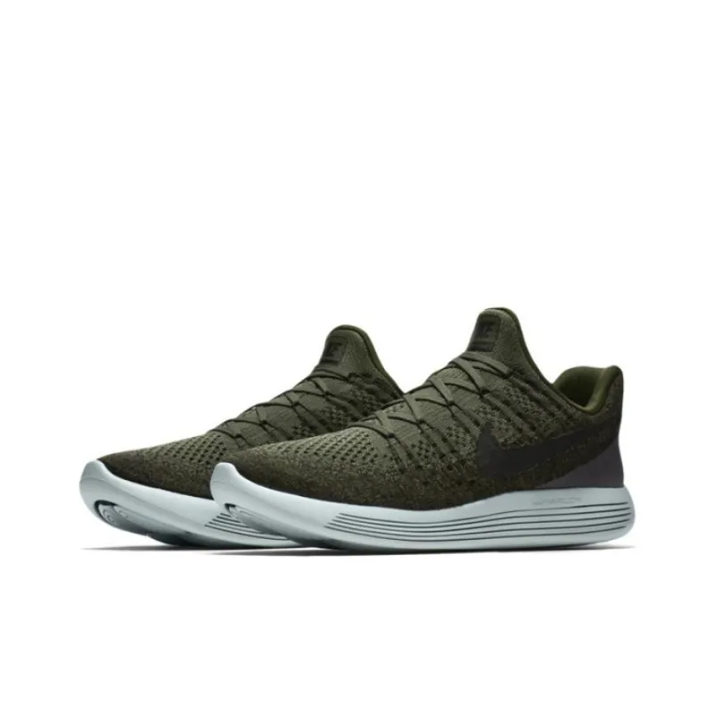 Nike LunarEpic Flyknit 2 Cushioning Wear Resistant Low Top Casual Running Shoes Men's Gray Green-2