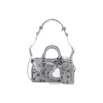 Balenciaga Lambskin Portable Crossbody Bag Shoulder Bag Mini Women's Silver
