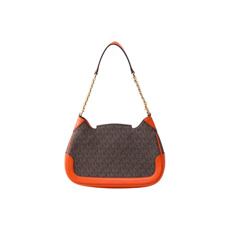 MICHAEL KORS Hally Cow Leather With Artificial Leather Handbag, Shoulder Bag Women's Dark Brown & Orange Red-3