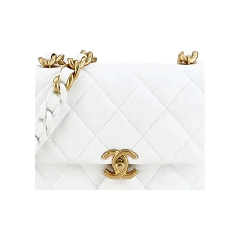 CHANEL Lambskin Flap Bag, Crossbody Bag, Shoulder Bag Mini Women's White-4