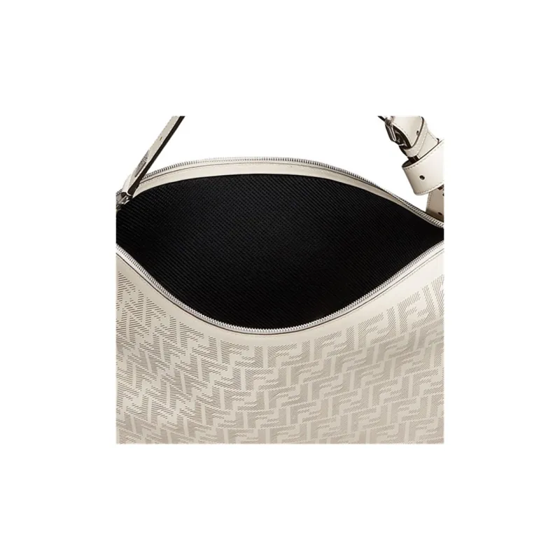 FENDI Calfskin Handbag Shoulder Bag Men's Camellia White-4