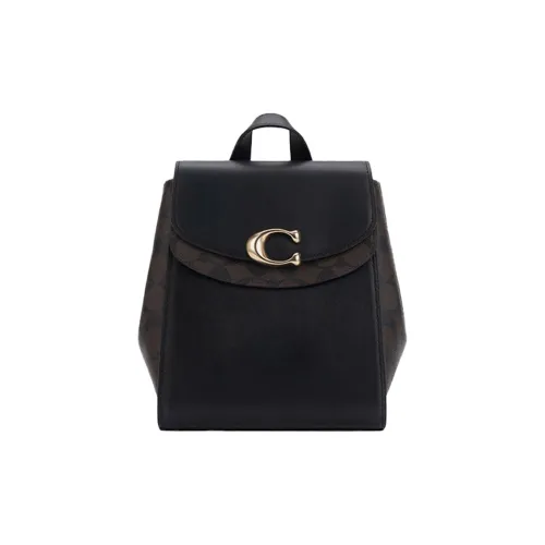 COACH Celia Cow Leather Patchwork Backpack Small Size Women's Black & Monogram