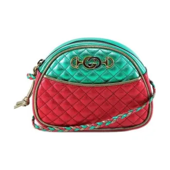 GUCCI Leather Shoulder Bag, Crossbody Bag Mini Women's Green/Red/Gold