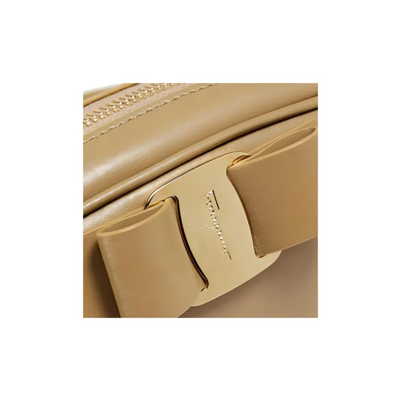 FERRAGAMO BOW Vara Leather Patchwork Calfskin Crossbody Bag Shoulder Bag Women's Camel-3