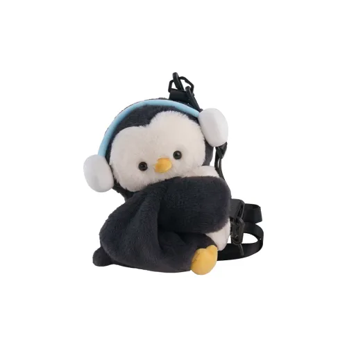 Holding bamboo Backpacks Penguin Plush Pouch - Dark Gray Medium Size