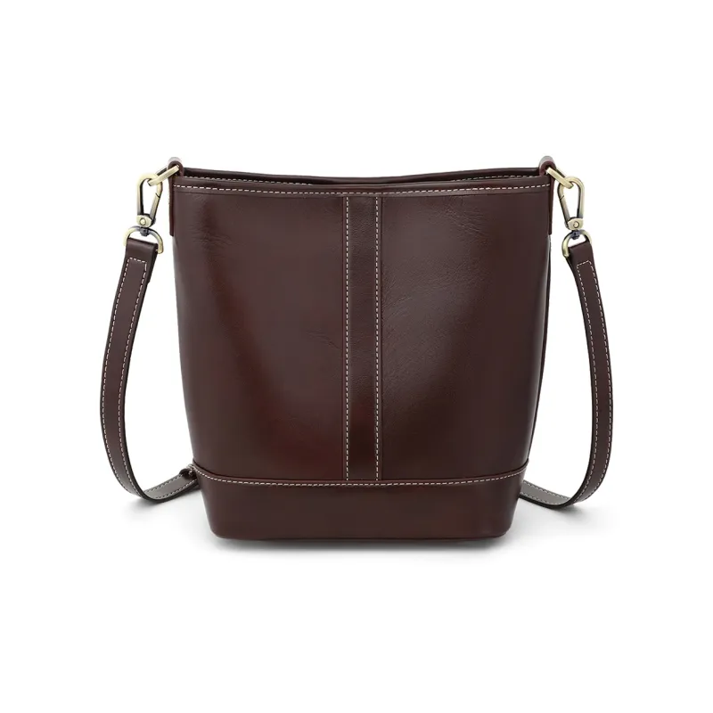 MILLIE'S Cow Leather Bonded Synthetic Leather Bucket Bags Shoulder Bags Regular Women's Wine Coffee/Brown-3