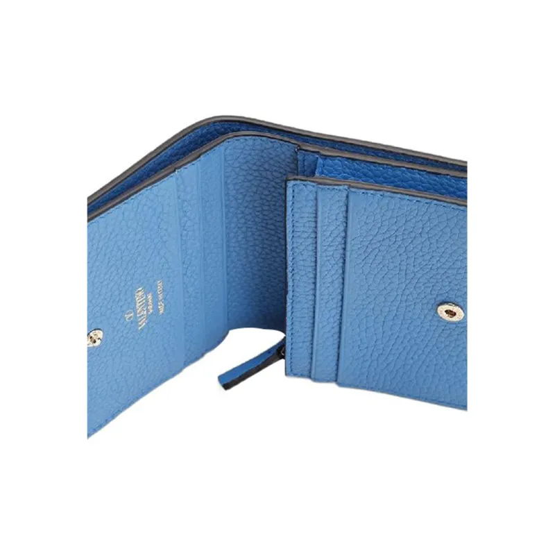 Valentino Rockstud Calfskin Wallet Card Holder Women's Sky Blue-4