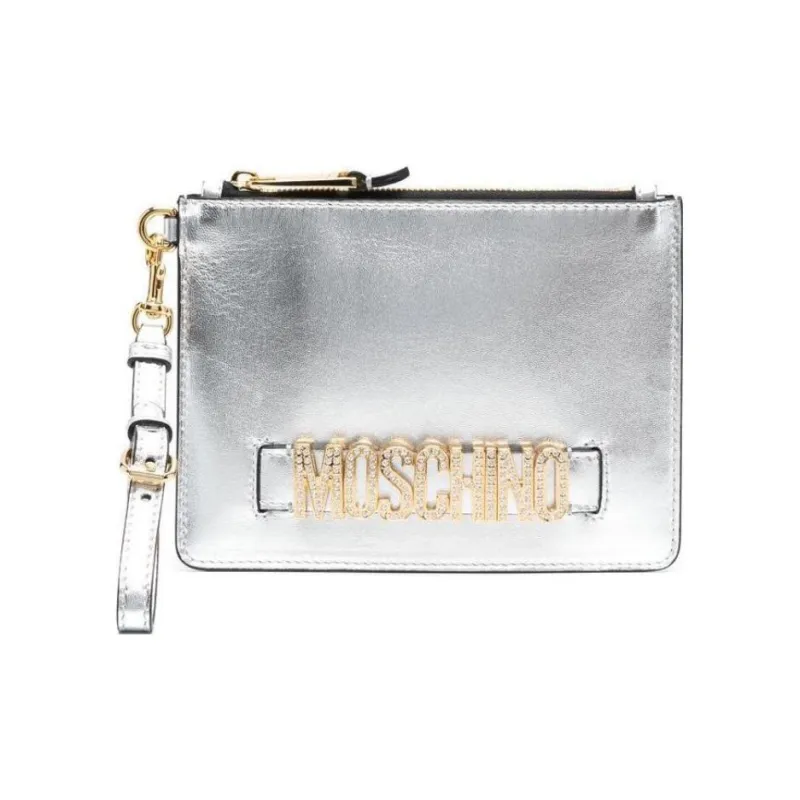 MOSCHINO Calfskin Clutch Women's Silver-0