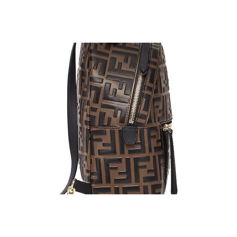 FENDI Mini Backpack Brown Leather Ff Brown-3