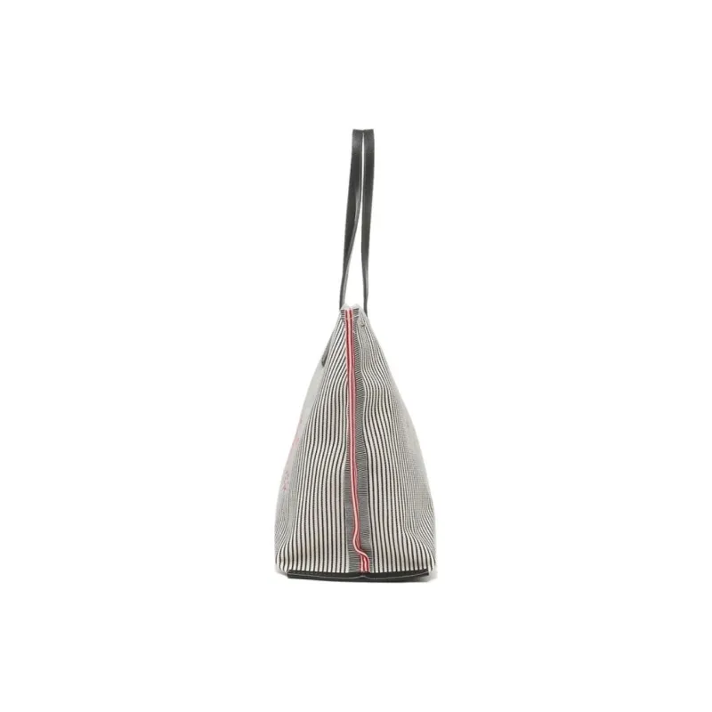 LONGCHAMP Cow Leather Tote Bag Shopping Bag Shoulder Bags Women's Marine Blue & Grey White Stripes-3