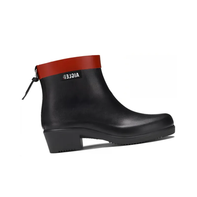 AIGLE Waterproof Rain Boots Women's Black Red-1
