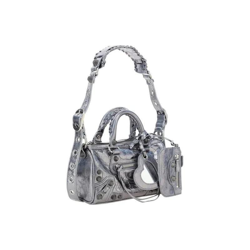 Balenciaga Lambskin Portable Crossbody Bag Shoulder Bag Mini Women's Silver-1