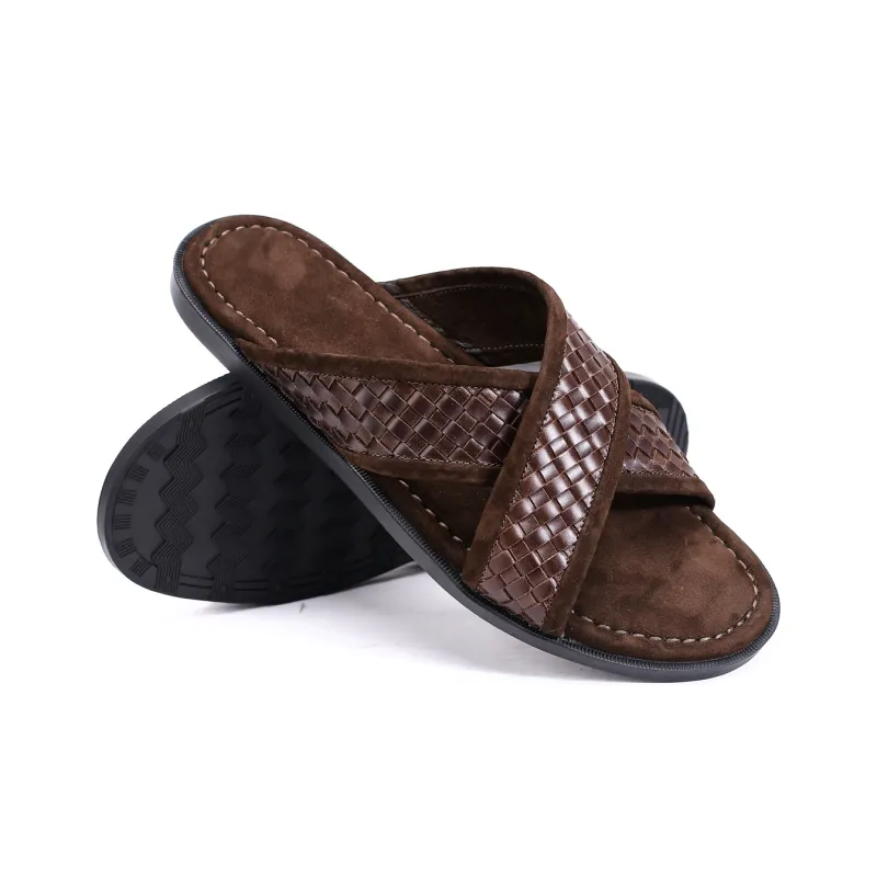 Brounvanm Woven Abrasion Resistant Slip Resistant Slide Slippers Men's Brown-6