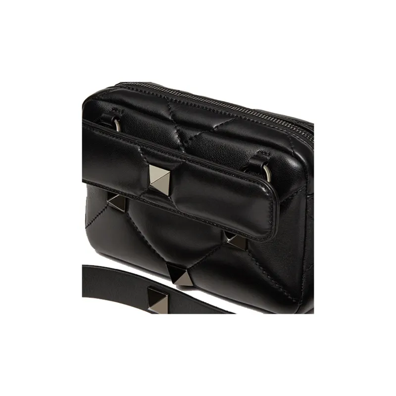 Valentino Roman Stud Quilting Soft Sheepskin Camera Bag, Shoulder Bag, Crossbody Bag Men's Black-3