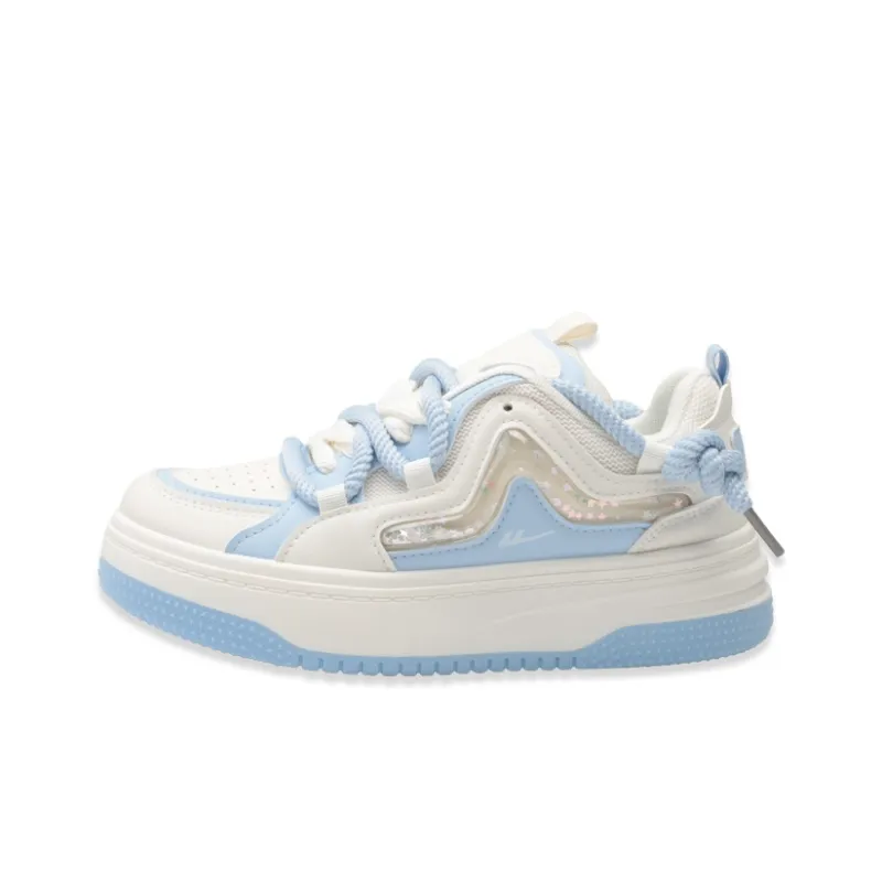 Warrior Anti Slip And Wear Resistant Lightweight Low Top Skateboard Shoes Women's Beige Blue-0
