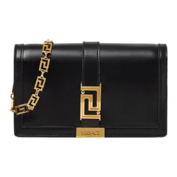VERSACE Greca Goddess Lambskin Trim Clutch Bag Over The Shoulder Women's Black