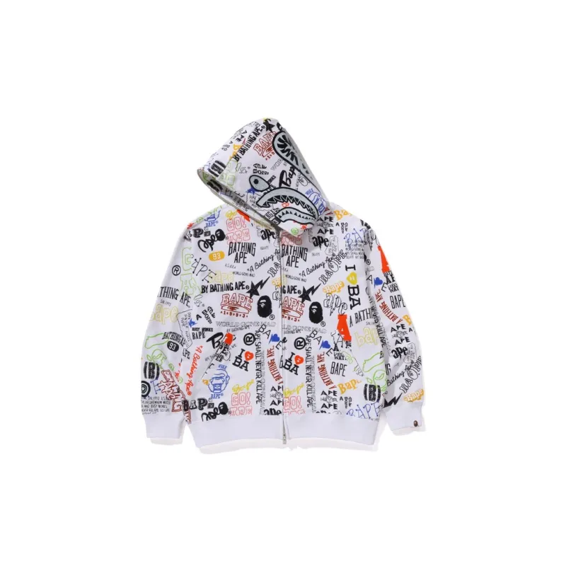 Bape Hand Draw Pattern Shark Zip Hoodie-5