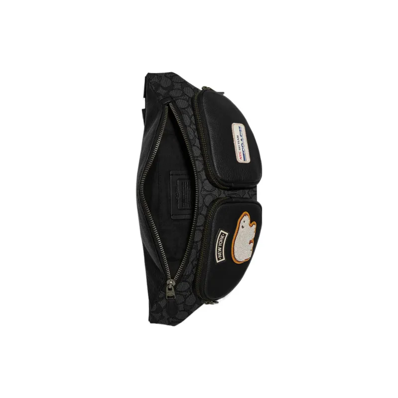 COACH Jacquard Fabric With Pebbled Leather And Calfskin Shoulder Bag, Crossbody Bag, Fanny Pack Tubas Women's Black-1