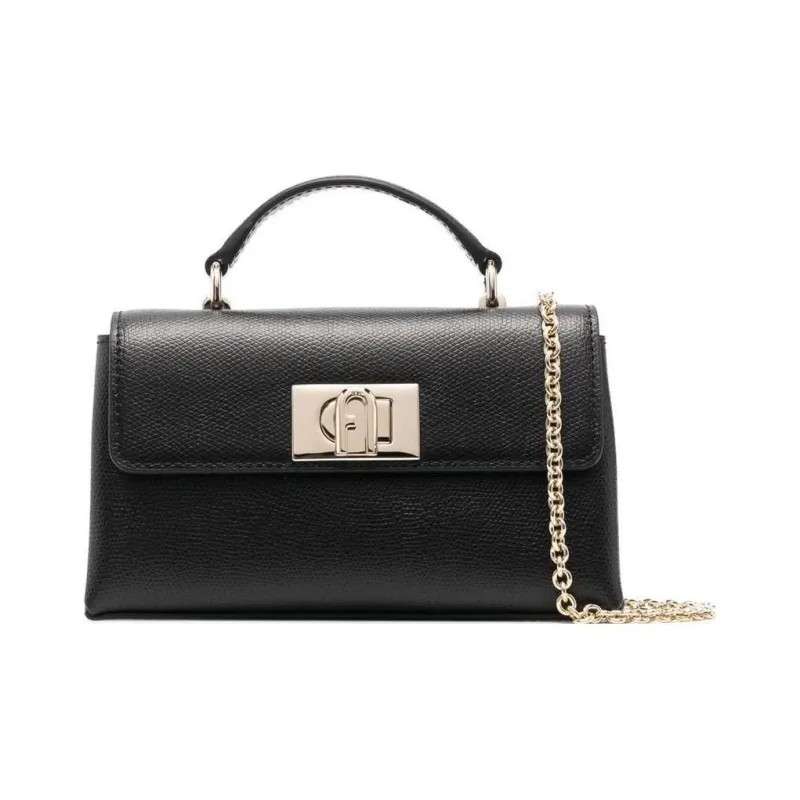Furla 1927 Collection Leather Handbag, Shoulder Bag, Crossbody Bag Mini Women's Black-0