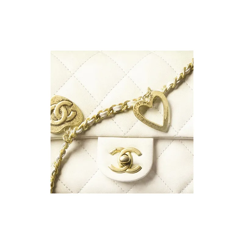 CHANEL Lambskin Flap Bag, Shoulder Bag, Crossbody Bag Mini Women's White-5