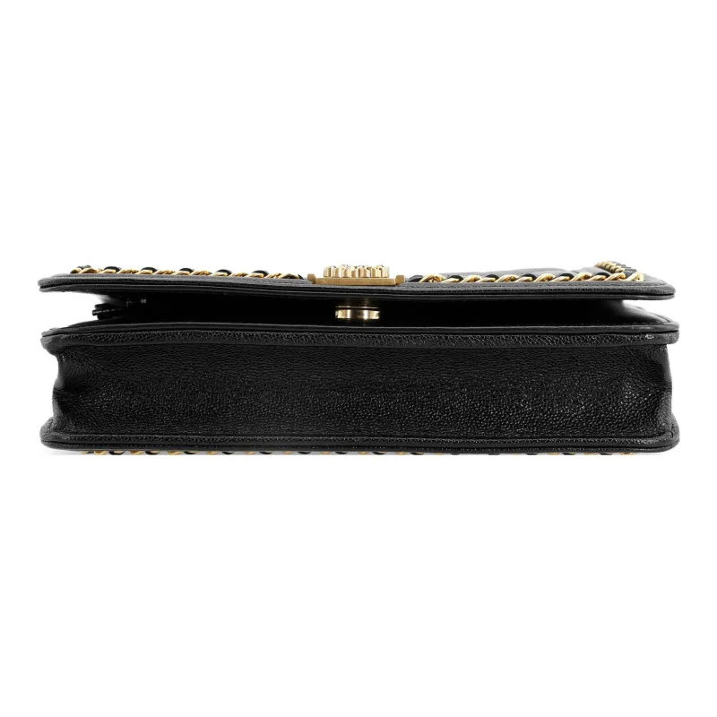 CHANEL 23P SS Grain Embossed Cow Leather Pochette, Shoulder Bag, Crossbody Bag Women's Black-3