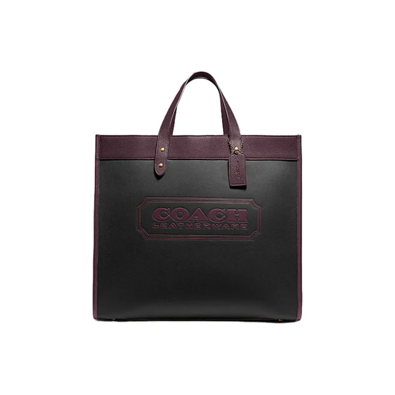COACH Field Cow Leather Tote Shopping Bag Handbag Tubas Women's Black/Dark Red-1