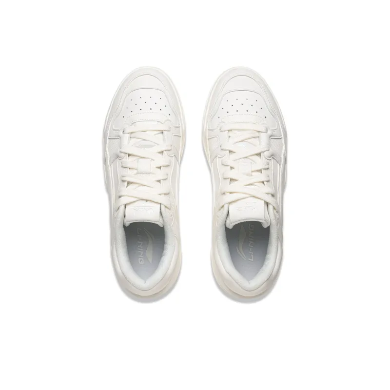 LiNing Moon White 2.0 Anti Slip Wear Resistant Breathable Height Increasing Low Top Skateboard Shoes Men's Mist White-4