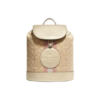 COACH Dempsey Jacquard Fabric With Pebbled Leather And Calfskin Backpack Medium Size Women's Khaki